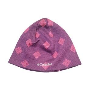 Columbia Youth Reversible Beanie – Maroon & Pink Geo, One Size, EUC